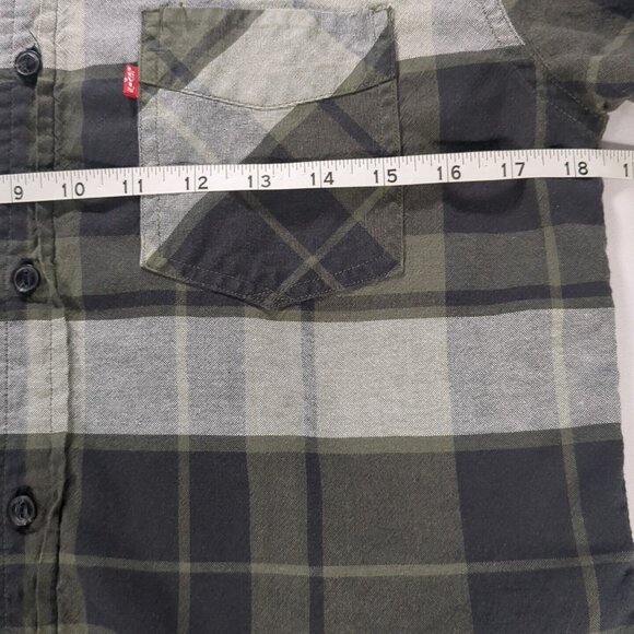 Levis Mens Small Green/Black/White Plaid Button Up Short Sleeve Shirt Vintage - Picture 3 of 6